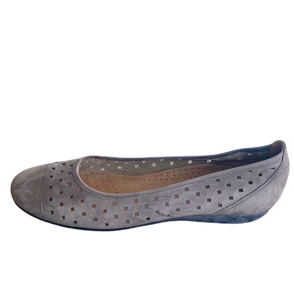 Gabor Perforated Gray Leather Ballet Flats 8.5
